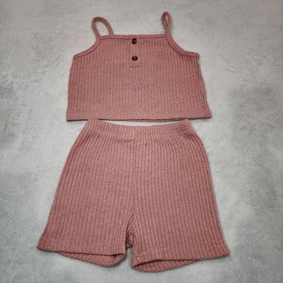 Shein Cropped Ribbed Tank And Shirts Set - Picture 1 of 8